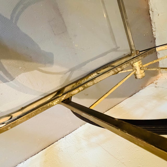 Metal Vintage Hollywood Regency Brass & Glass Two-Tier Bar Cart For Sale - Image 7 of 12