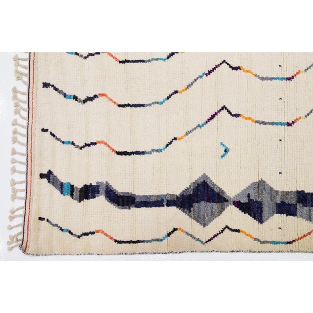 Ivory Moroccan Berber Style Handmade Abstract Wool Rug For Sale In New York - Image 6 of 12