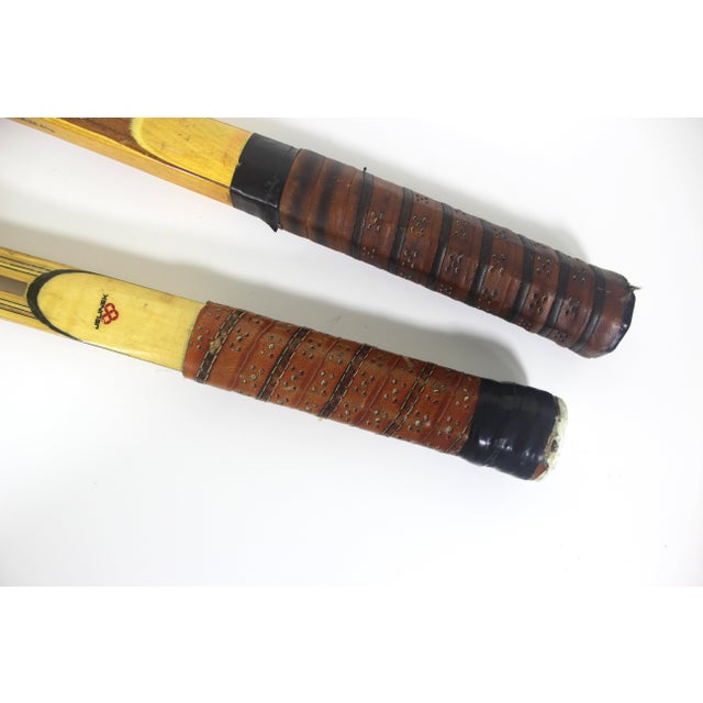 Curated Pair of Vintage Tennis Rackets for Designer Decorating Wood Racquet Set of Two For Sale - Image 6 of 11