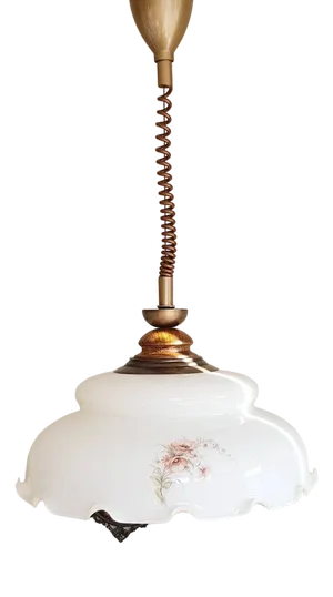 Large Pendant Lamp in Opaline Glass and Wood