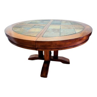 Extendable Dining Table Made of Solid Pine, Decorated With Polished Stone For Sale