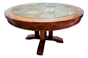 Extendable Dining Table Made of Solid Pine, Decorated With Polished Stone