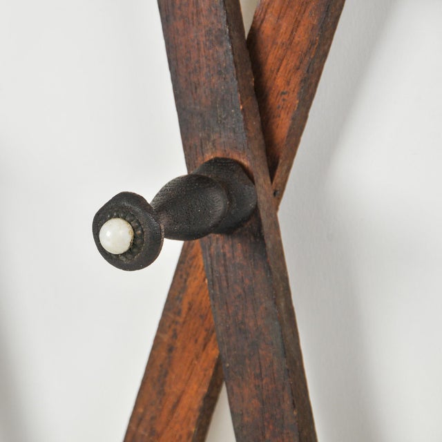 Antique Accordion Peg Holder With Porcelain Caps | Wall Mount Early 1900's Expandable Peg Rack For Sale - Image 9 of 13