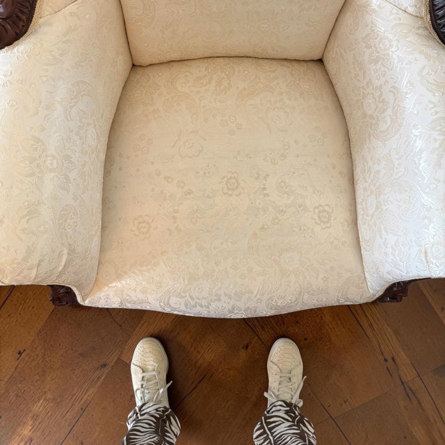 Eggshell 1970s 6 Piece Italian 19th C. Renaissance Revival Damask Sofa Settee Armchair Set For Sale - Image 8 of 17