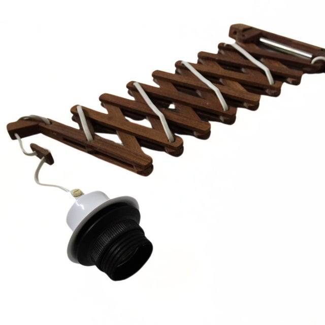 Vintage Danish Solid Teak Scissor/ Accordion extendable wall lamp. Denmark Mid-century European Plug (up to 250V).The...