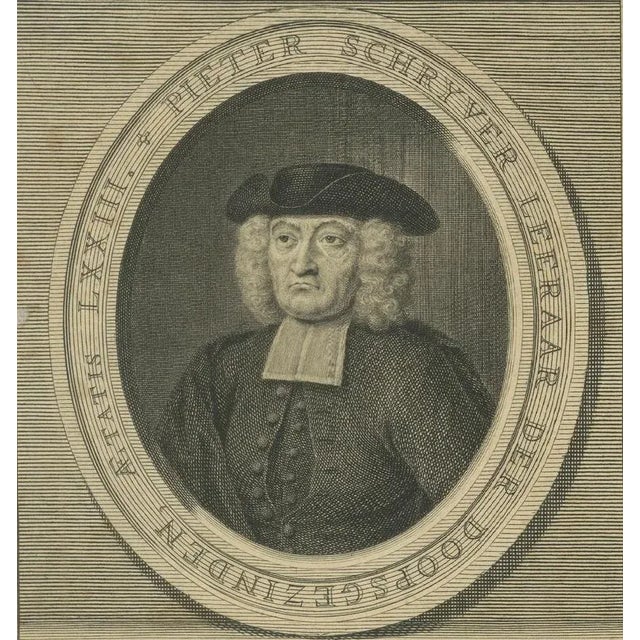 J. Folkema, Portrait of Pieter Schrijver Mennonite Preacher, 1739, Paper For Sale - Image 3 of 10