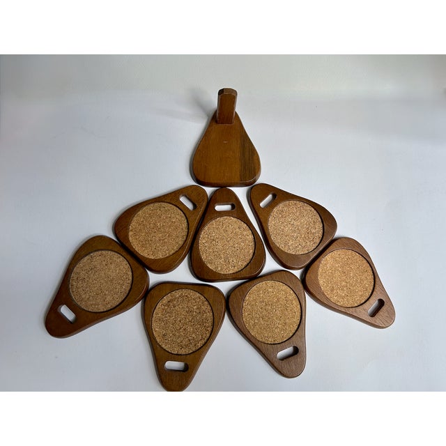 Mid 20th Century Scandinavian Teak & Cork Coasters With Stand - 8 pcs For Sale - Image 11 of 14