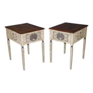 Pair 1970's Distressed Painted Venetian Style End Tables For Sale