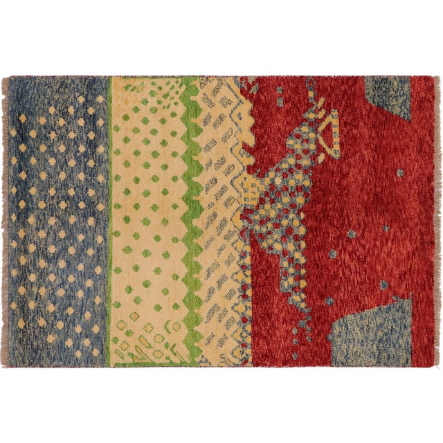 Modern Balochi Red/Blue Wool Rug - 3'0''x4'11'' For Sale - Image 10 of 11