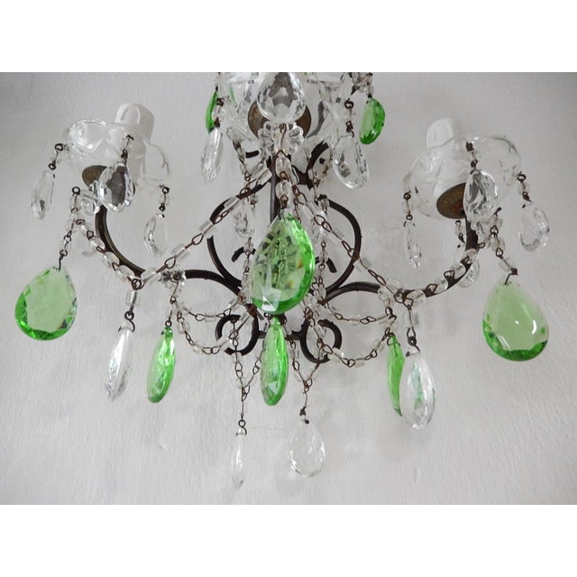 Green 1920s Italian Rococo Green Crystal Prisms 3 Light Sconces - a Pair For Sale - Image 8 of 11