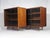 Pair of Vintage Original Mid-Century Modern Walnut Finish All Wood Display Cabinets With Adjustable Shelves and Sliding Wire Glass Doors For Sale - Image 10 of 18