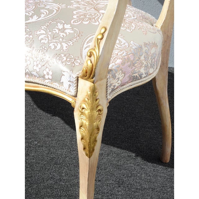 Vintage French Louis XVI Ornate Pastel Pink and Gold Two Seater Settee For Sale - Image 9 of 12