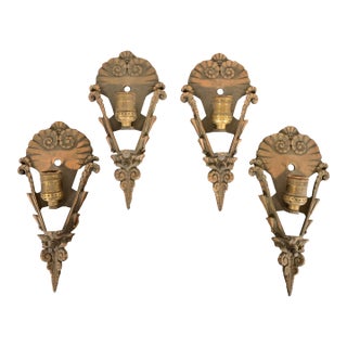 1930s Mid-West Art Deco Bronze Soleure Wall Sconces, Set of Four For Sale