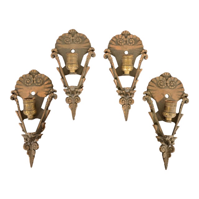 1930s Mid-West Art Deco Bronze Soleure Wall Sconces, Set of Four For Sale