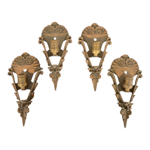 1930s Mid-West Art Deco Bronze Soleure Wall Sconces, Set of Four