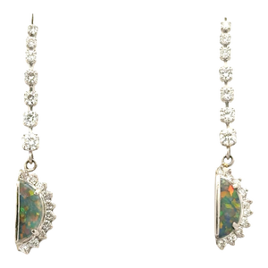 Australian Black Opal Diamond Platinum Drop Earrings, A Pair