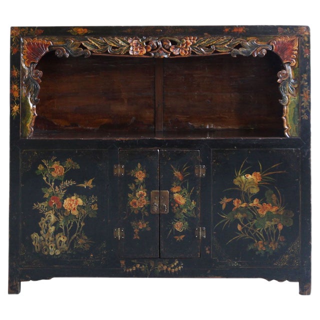 Vintage Black Lacquered Display Cabinet For Sale