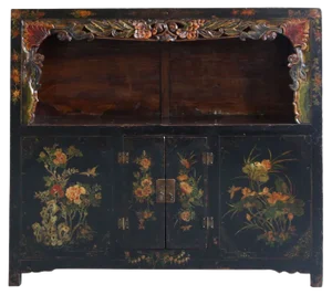 Vintage Black Lacquered Display Cabinet