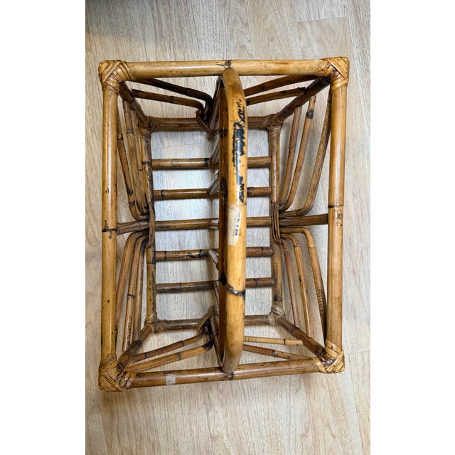 Vintage MCM Burnt Bamboo Magazine Rack Twin Compartment Boho Tiki Accent Stand For Sale In Los Angeles - Image 6 of 10