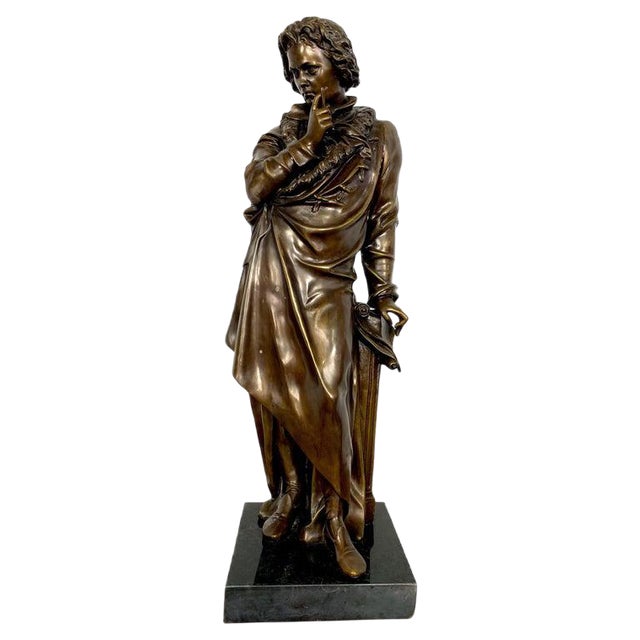 20th-Century French Bronze Beethoven Sculpture on Marble Base For Sale