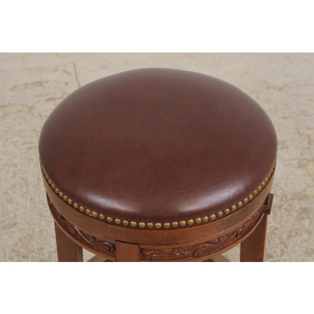 2010s Set of 3 Stickley Cherry Leather Seat Counter Stools For Sale - Image 5 of 16