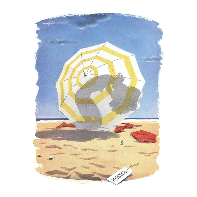 1949 French Mid-Century Advertisement Print-Summer at the Beach For Sale