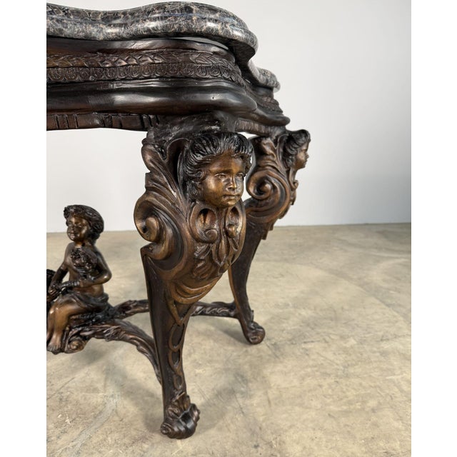 Rococo Ornate Bronze Cherub Console Table, Granite Top - For Sale - Image 3 of 8