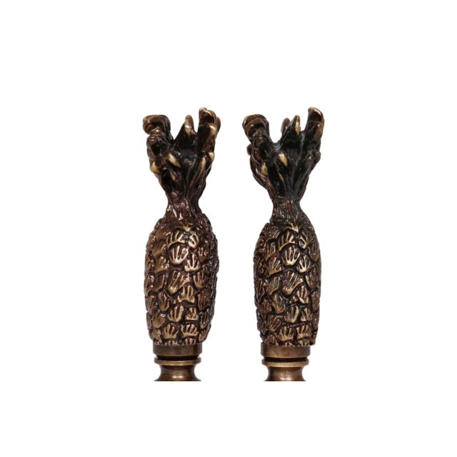 Rustic Antiqued Brass Pineapple Lamp Finials - a Pair For Sale - Image 3 of 4