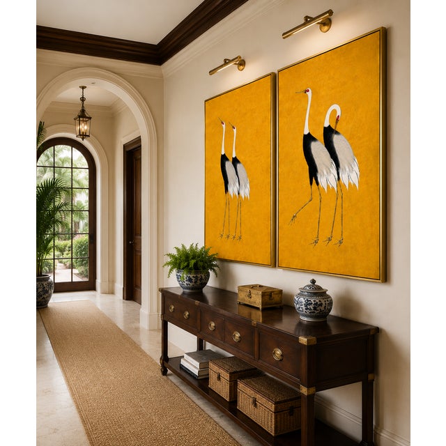 Paper Japanese Crane Diptych, Oversized Gold Wall Art Collection, 16" X 24" For Sale - Image 7 of 9