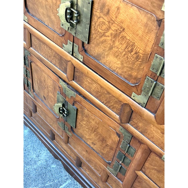 Brass Vintage Brass Trimmed Burl Wood Cabinet For Sale - Image 8 of 11