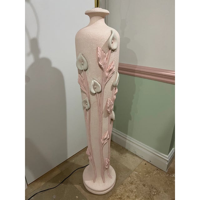 1980 Lily Floral Sculpture Plaster Pink Floor Lamp For Sale In New York - Image 6 of 10
