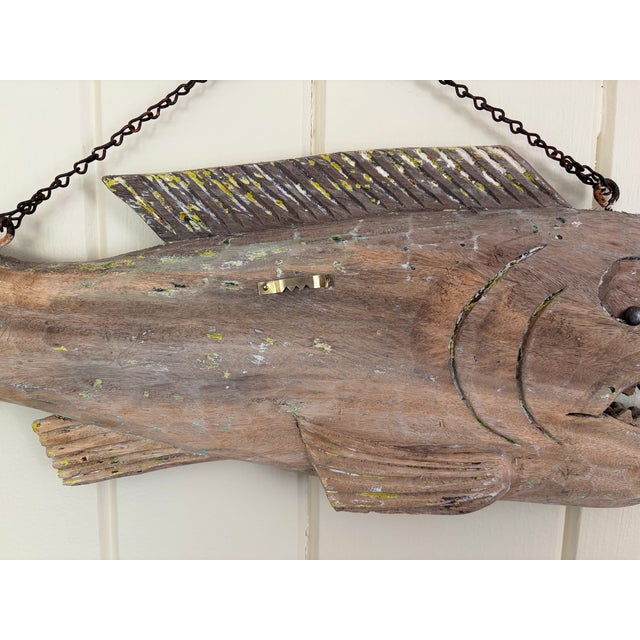 Early 20th Century New England Folk Art Hand-Carved Wooden Fish Trade Sign For Sale - Image 11 of 12