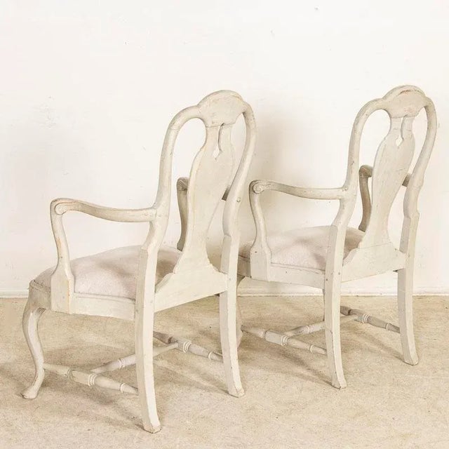Rococo Late 19th Century Antique Pair of Gray Painted Swedish Arm Chairs For Sale - Image 3 of 12