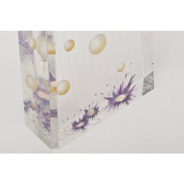 Transparent Vintage Lucite Purple and Tan Embedded Sculpture Signed For Sale - Image 8 of 10