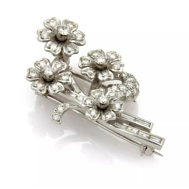 Contemporary Platinum Diamond & Solid Spinning Floral Spring Brooch Pin For Sale - Image 3 of 5
