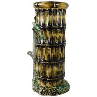 19th Century Victorian Majolica Bamboo Umbrella Stand For Sale