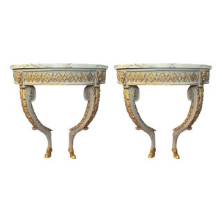 Early 19th Century Pair of Neoclassical Demi-Lune Console Tables For Sale