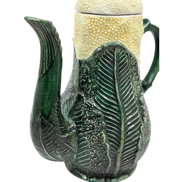 Green 20th Century Majolica Green Cabbage Cauliflower Tea Pot For Sale - Image 8 of 11