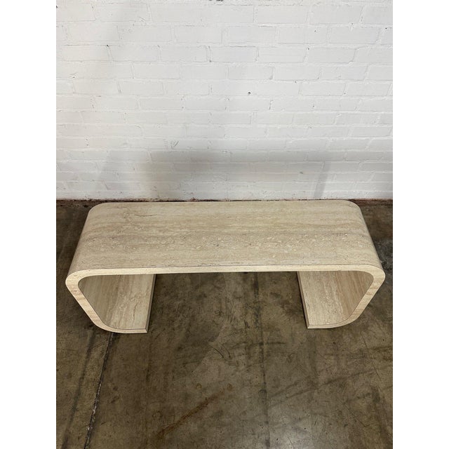 1990s 1990s Faux Travertine Scroll Console Table For Sale - Image 5 of 12
