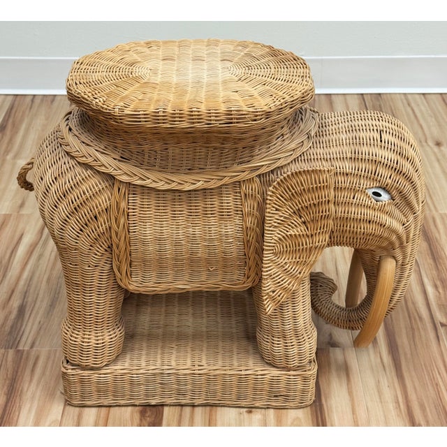 Asian Vintage Wicker Elephant Stool or Plant Stand For Sale - Image 3 of 11