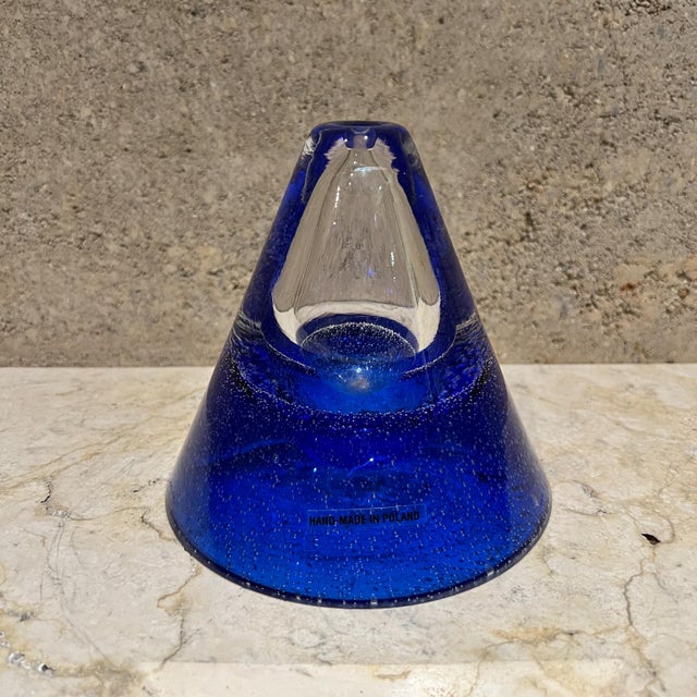 1970s 1970s Handmade Art Glass Blue Vase Poland For Sale - Image 5 of 6
