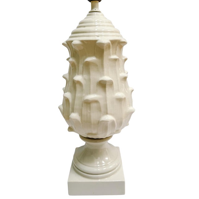 1960s Palm Beach Regency Italian Porcelain Artichoke Table Lamps - A Pair For Sale - Image 11 of 16