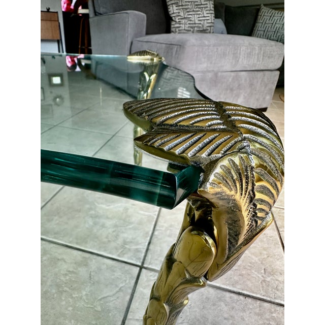 Mid Century p.e. Guerin Style Brass & Glass Coffee Table With Frond Legs For Sale - Image 14 of 16
