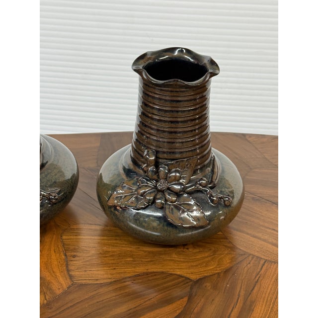 Maitland-Smith Glazed Ceramic Floral Vases, Pair For Sale - Image 10 of 12