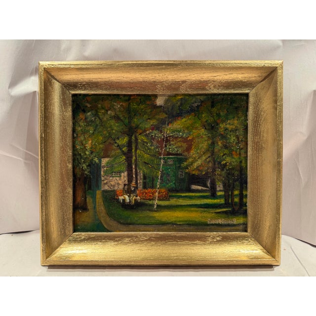 This listing is for a gorgeous American folk art painting. The painting depicts a colorful wooded scene. New England style...