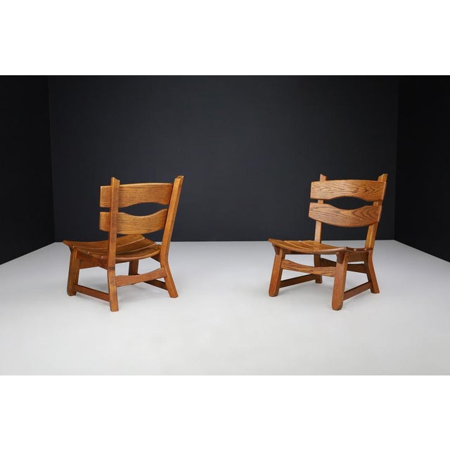 Brutalist Sculptural Oak Lounge Chairs in the style of Charlotte Perriand, France, 1960s, Set of 2 For Sale - Image 10 of 14