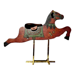 Decorative Antique Wooden Toy Ride-On Hobby Horse on Stand for Display