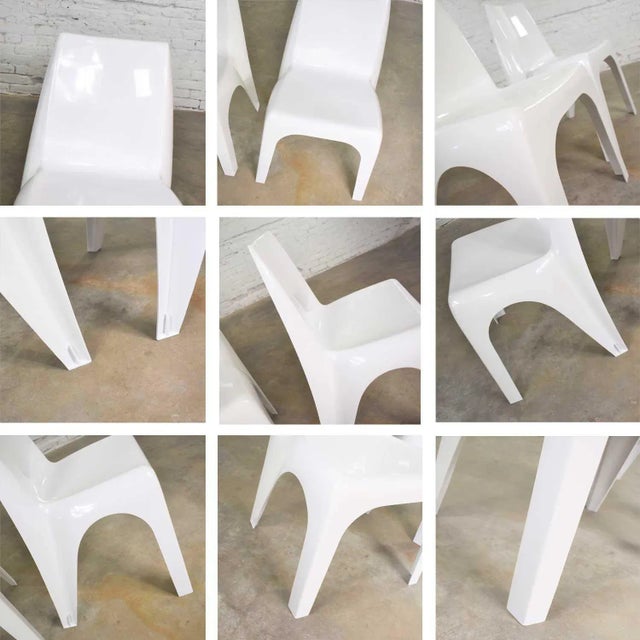 Vintage Modern White Molded Plastic Chairs Style of Kartell 4850 by Castiglioni Et Al - a Pair For Sale - Image 12 of 13