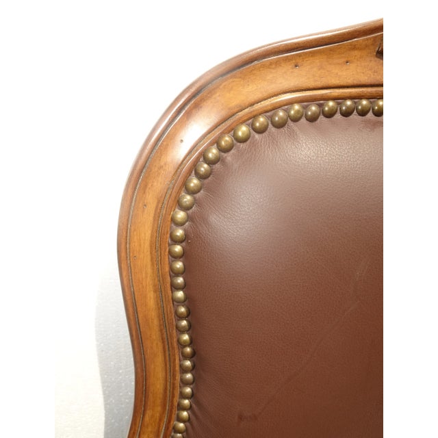Vintage French Provincial Louis XV Style Brown Bergere Chair For Sale - Image 9 of 13