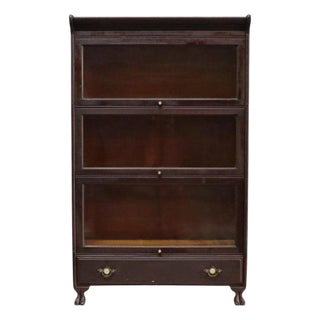 Grand Rapids Arts & Crafts Mahogany 3 Stack Clawfoot Barrister Bookcase C1920 For Sale